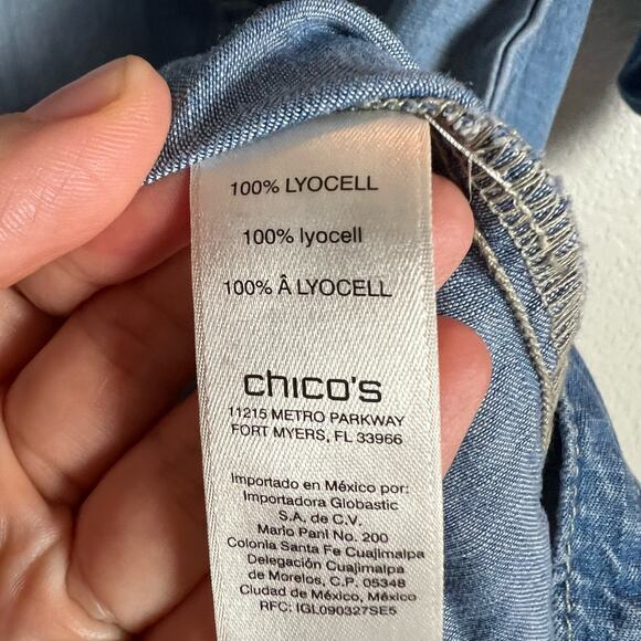 Chico’s Long Denim Button Front Light Wash Shirt Mini Dress Size 8 - Picture 11 of 12
